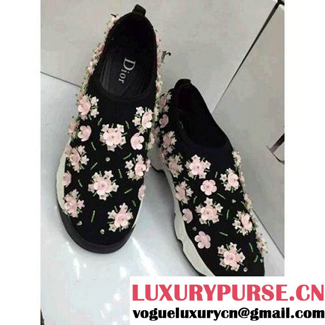 Dior Black Fusion Technical Fabrics Sneaker With Pink Flowers Cruise 2016 (1a108-122058 )