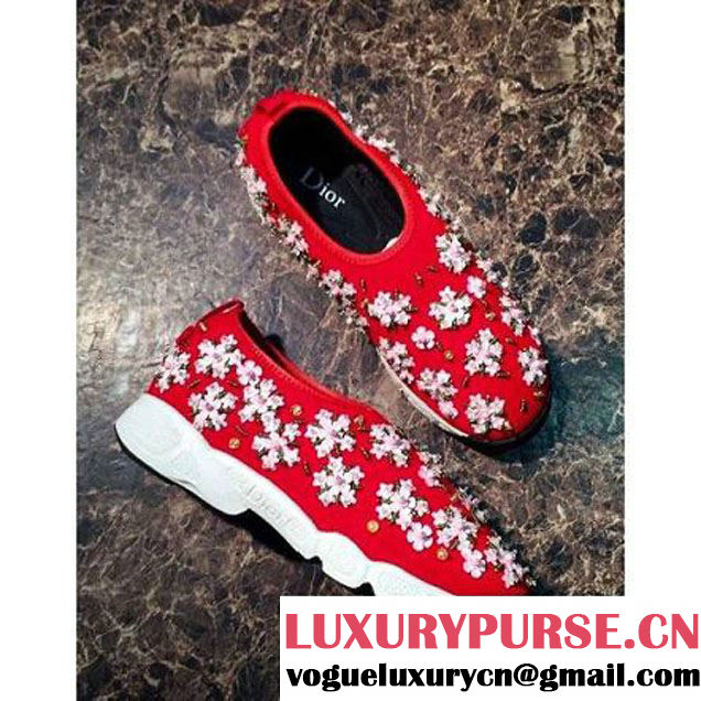 Dior Red Fusion Technical Fabrics Sneaker With Pink Flowers Cruise 2016 (GD066-6042131 )