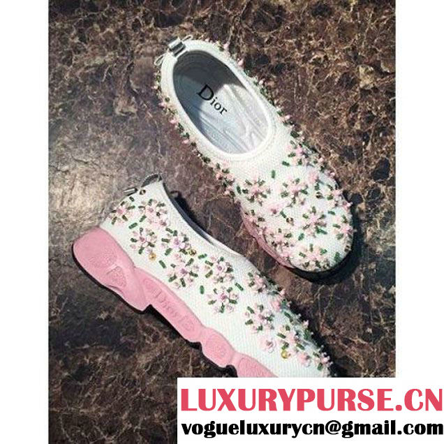 Dior White Fusion Technical Fabrics Sneaker With Pink Flowers Cruise 2016 (GD1066-6042133 )