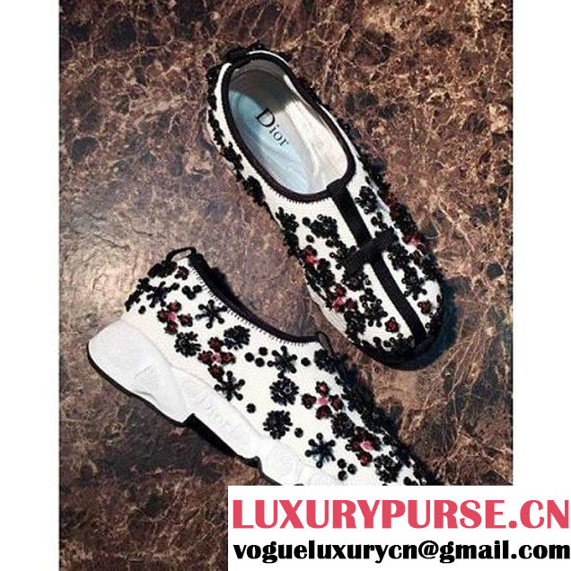 Dior White Fusion Technical Fabrics Sneaker With Black Flowers Cruise 2016 (GD1066-6042134 )