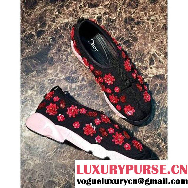 Dior Black Fusion Technical Fabrics Sneaker With Red Flowers Cruise 2016 (GD1066-6042138 )