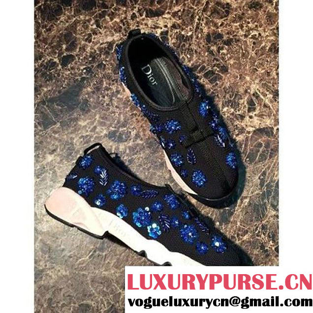 Dior Black Fusion Technical Fabrics Sneaker With Blue Flowers Cruise 2016 (GD1066-6042140 )