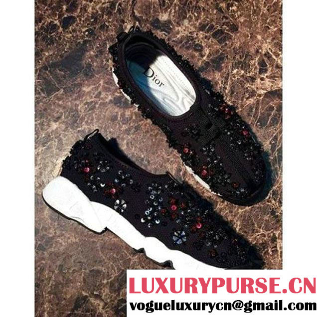 Dior Black Fusion Technical Fabrics Sneaker With Black/Red Flowers Cruise 2016 (GD1066-6042142 )