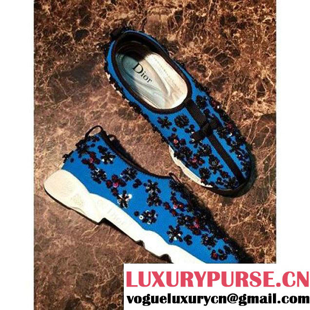 Dior Blue Fusion Technical Fabrics Sneaker With Black/Red Flowers Cruise 2016 (GD1066-6042143 )