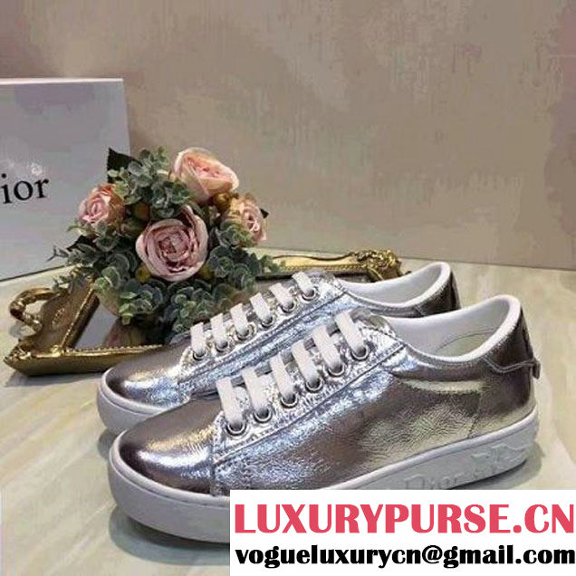 Dior Crinkled Lambskin Leather Sneakers Silver Cruise 2017 (GD066-7032058 )