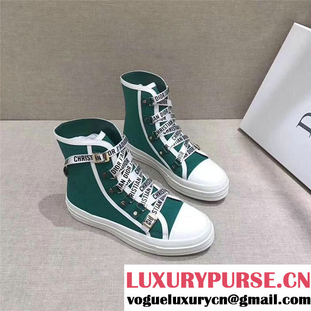 Christian Dior J'Adior Canvas High Top Sneakers Calfskin Leather Fall Winter 2017 Collection Teal White