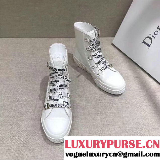 Christian Dior J'Adior Canvas High Top Sneakers Calfskin Leather Fall Winter 2017 Collection White Black