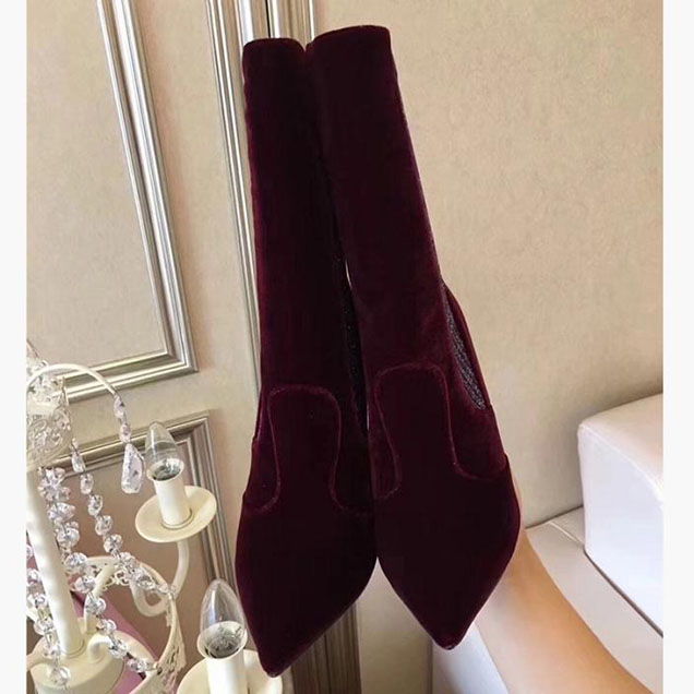 Fendi Rockoko Chelsea Velour Sock Boots Calfskin Leather Fall Winter 2017 Collection Burgundy