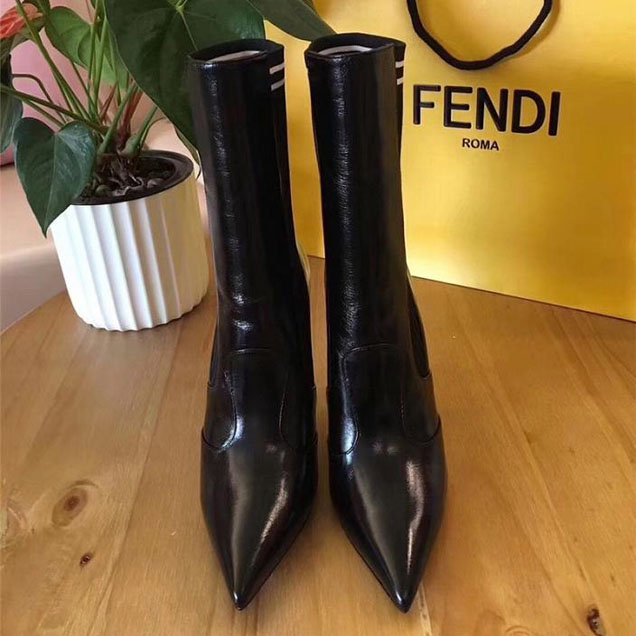 Fendi Rockoko Chelsea Sock Boots Calfskin Leather Fall Winter 2017 Collection Black