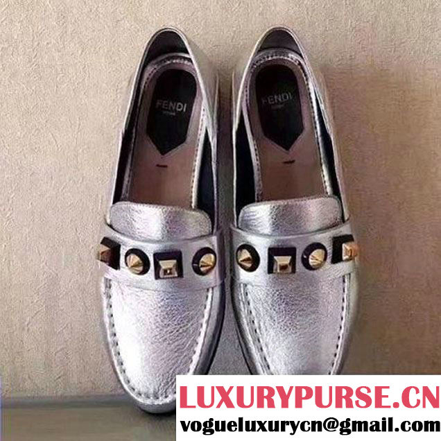 Fendi Studs Calfskin Loafers Silver 2017 (GD5023-7031613 )