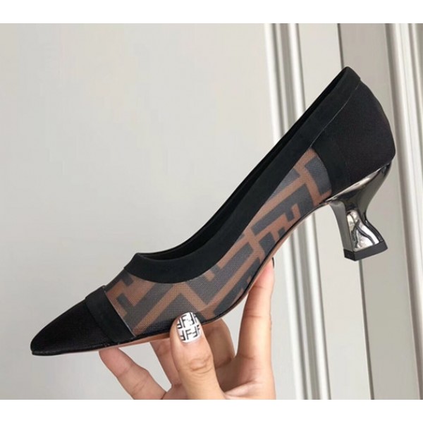 Fendi FF Mesh Fabric Heel 5cm Black/Light Brown 2018