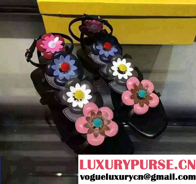 Fendi Flowerland Flat Sandals Black 2016