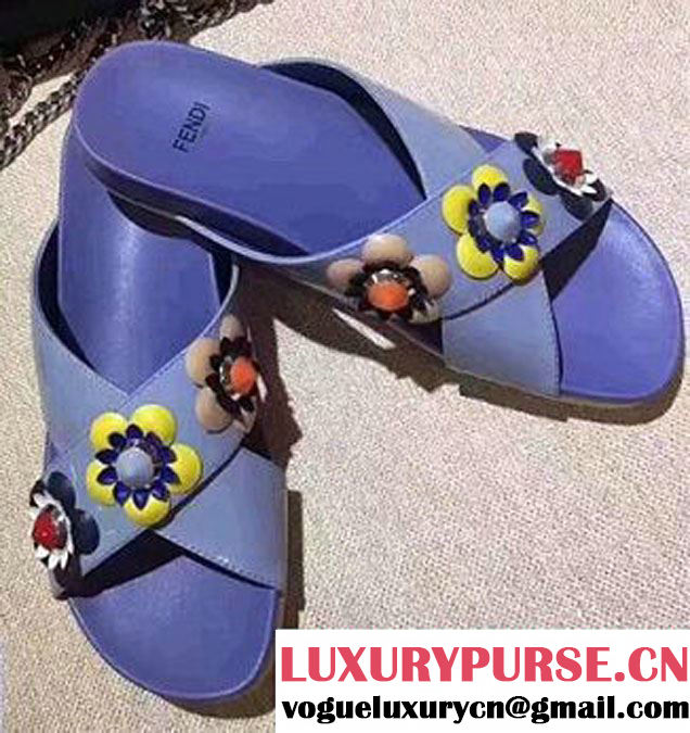 Fendi Patent Crossover Leather With Flowers and Studs Flat Slipper 2017