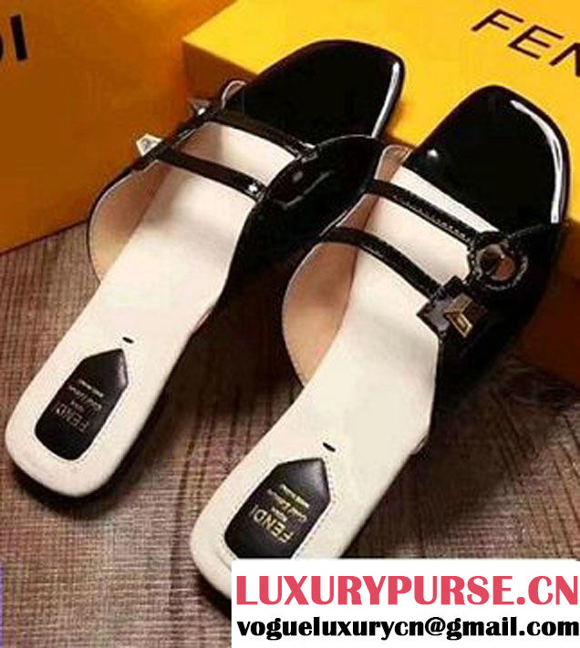 Fendi Patent Leather Plexiglass Studs Detail With Two Thin Straps Slipper 2017