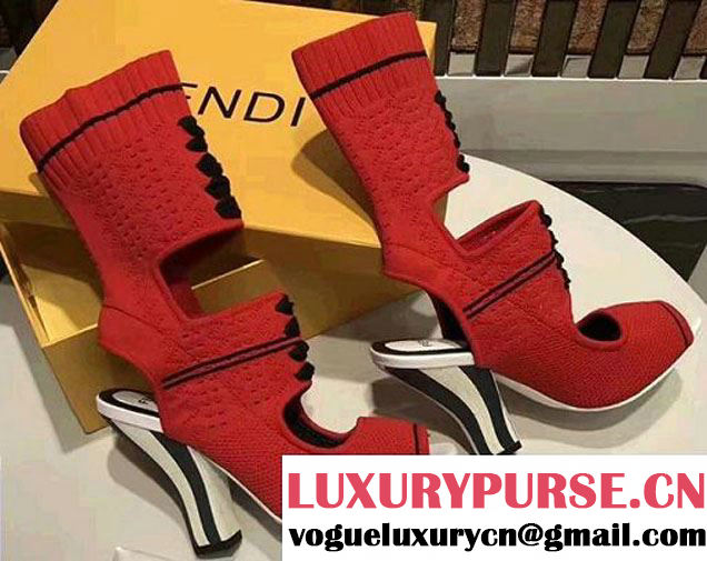 Fendi Stripe Heel 10cm Knitted Open-toe Sandals Red 2017