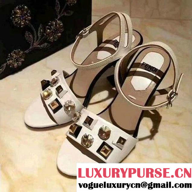 Fendi Calfskin Sculpture Sandals With Studs and Crystals White 2017 (SZ3023-7042036 )