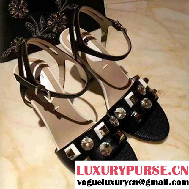 Fendi Calfskin Sculpture Sandals With Studs and Crystals Black/White 2017 (SZ3023-7042035 )