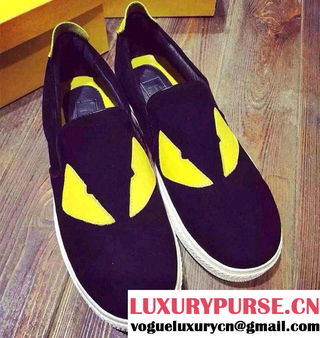 Fendi Monster Eyes Bugs Flat Slip-on Sneakers Black 2015