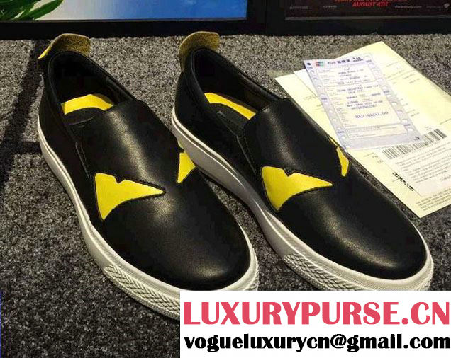 Fendi Leather Monster Eyes Bugs Flat Slip-on Sneakers Black 2016