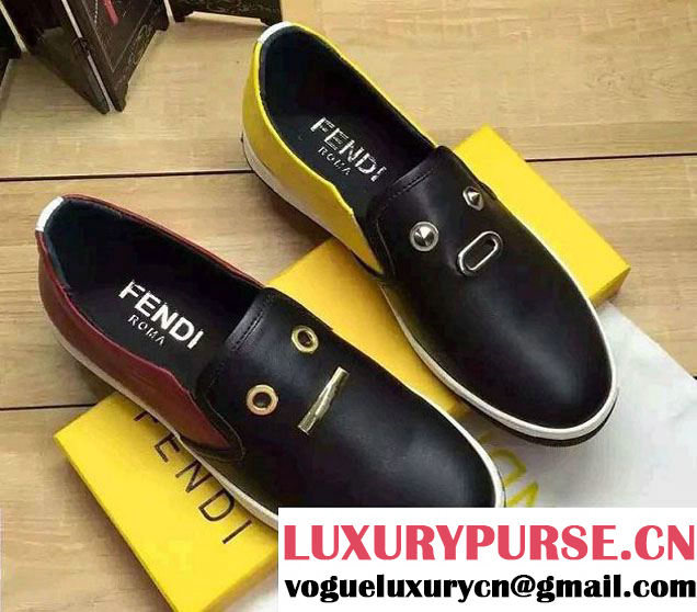 Fendi Studs Monster Eyes Bugs Flat Slip-on Men's Sneakers Black 2016