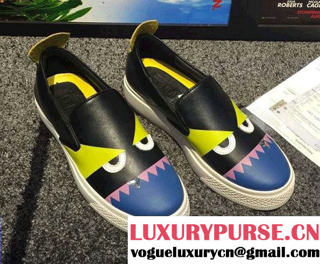 Fendi Aqua Crystal Tooth Monster Eyes Bugs Slip-on Sneakers 2016