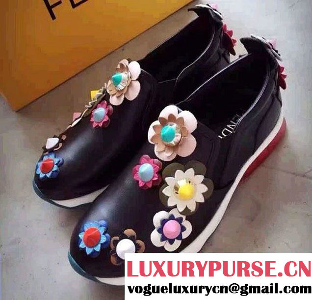 Fendi Flowerland Slip-On Sneakers Black/Multicolor 2016