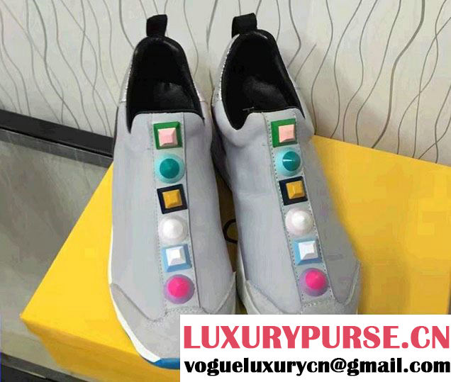 Fendi Multicolored Studs Fabric Sneakers Gray 2017