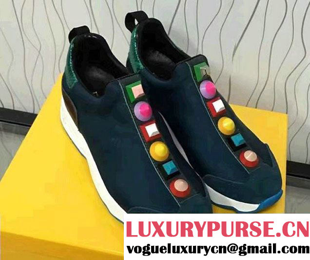 Fendi Multicolored Studs Fabric Sneakers Green 2017