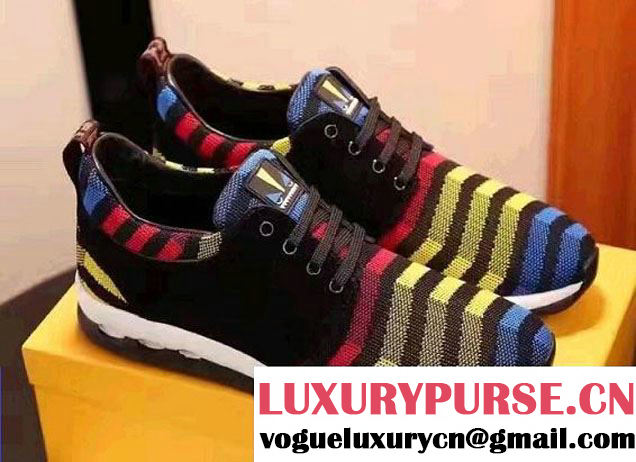 Fendi Zigzag Multicolored Stripe Print Faces Men's Sneakers 2017