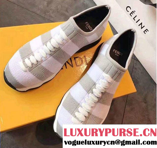 Fendi Fabric Sock Sneakers Striped White/Gray 2017