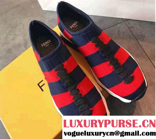 Fendi Fabric Sock Sneakers Striped Red/Blue 2017