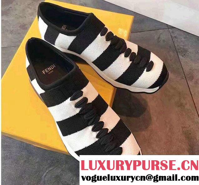 Fendi Fabric Sock Sneakers Striped Black/White 2017