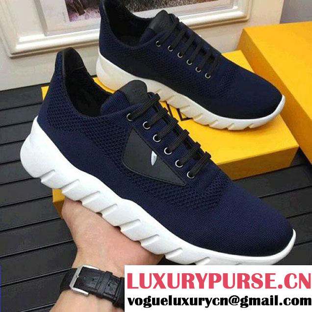 Fendi Running Shoes in Fabric and Leather With Monster Eyes For Men Blue 2017 (K2100-7121917 )