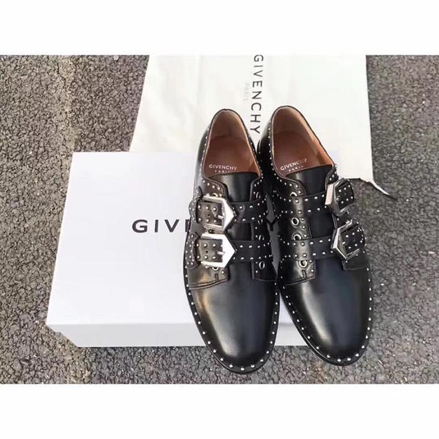 Givenchy Elegant Studded Buckle Monk Strap Oxford Calfskin Leather Fall Winter 2017 Collection Black