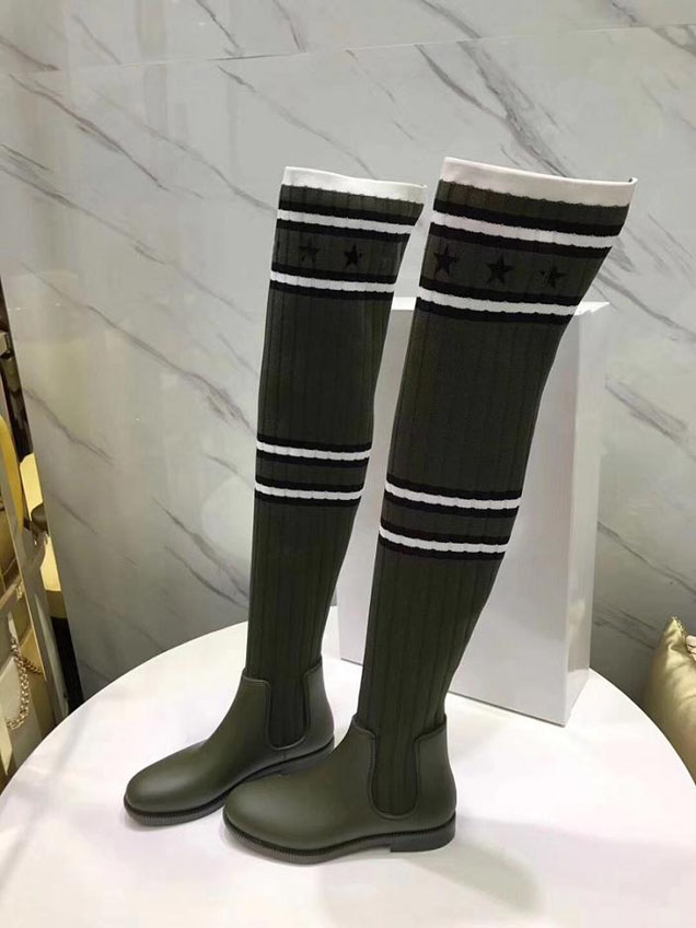 Givenchy Storm Line Star Sock Thigh High Boots Calfskin Leather Fall Winter 2017 Collection Olive Green