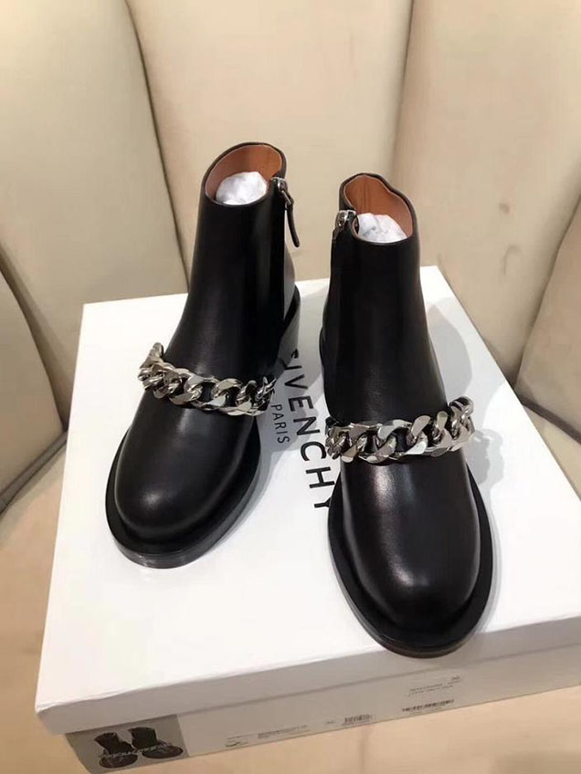 Givenchy Ankle Boots with Silver Metal Chain Calfskin Leather Fall Winter 2017 Collection Black