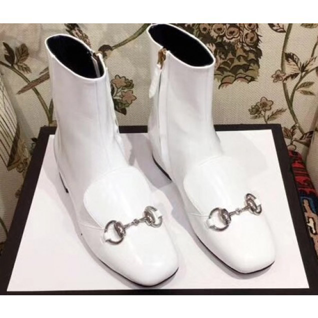 Gucci Horsebit Leather Boots White 2018