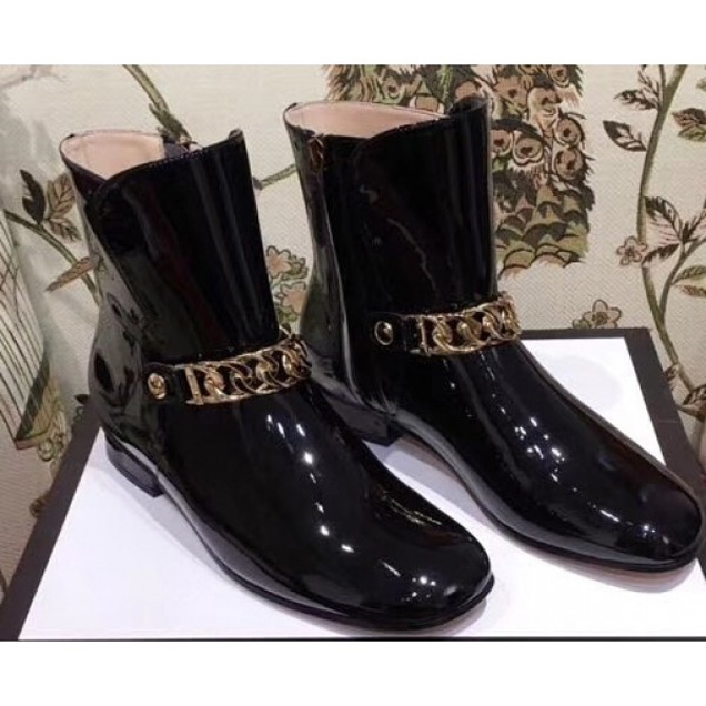 Gucci Chain Leather Boots Black 2018