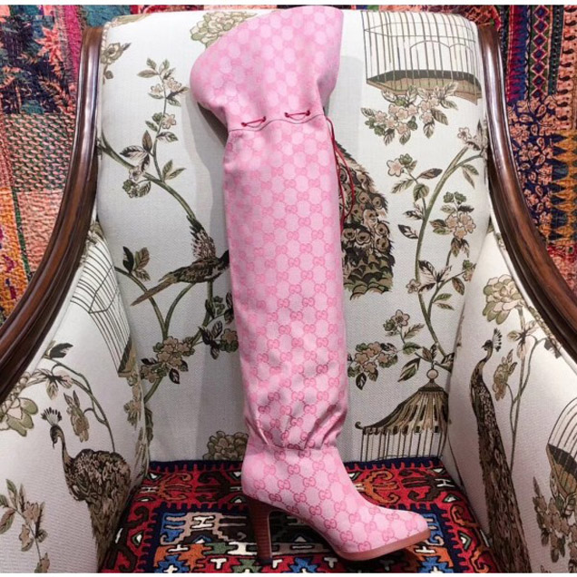 Gucci GG Canvas Over-The-Knee Boots Pink 2018