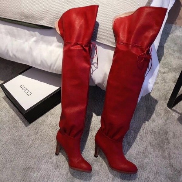 Gucci Lisa Over-The-Knee Boots Calfskin Leather Fall/Winter 2018 Collection, Red