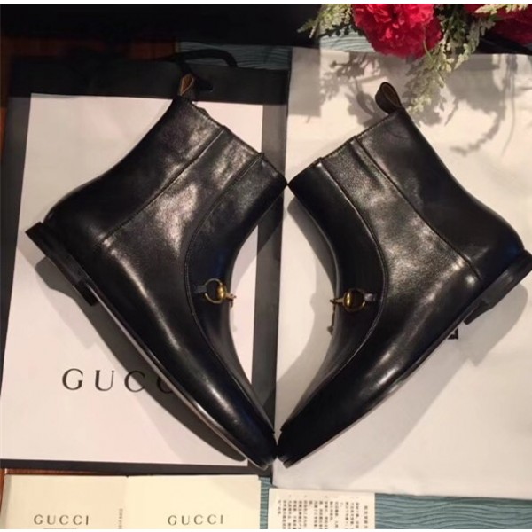 Gucci Jordaan Calfskin Flat Ankle Short Boot 496619 Black 2018