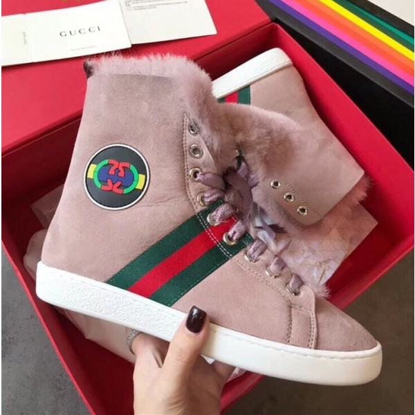 Gucci Fur Web Sneaker Short Boots Dusty Pink 2018