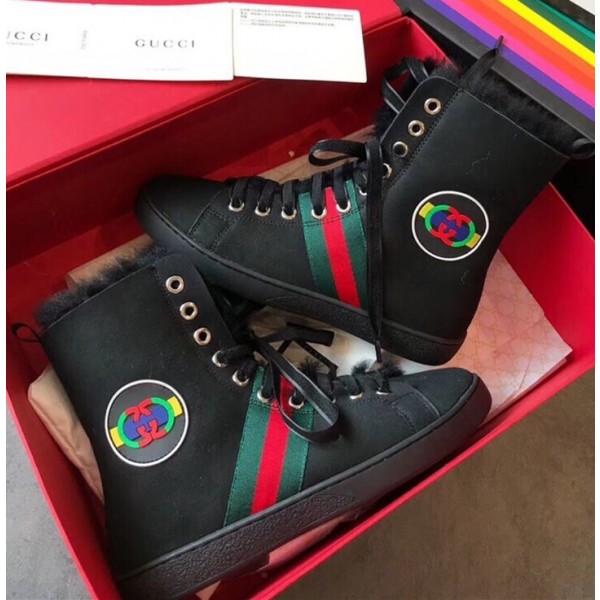 Gucci Fur Web Sneaker Short Boots Black 2018