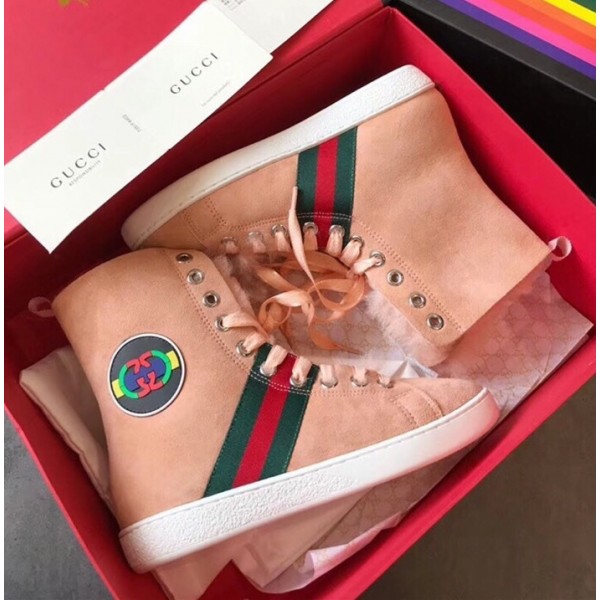 Gucci Fur Web Sneaker Short Boots Pink Suede 2018