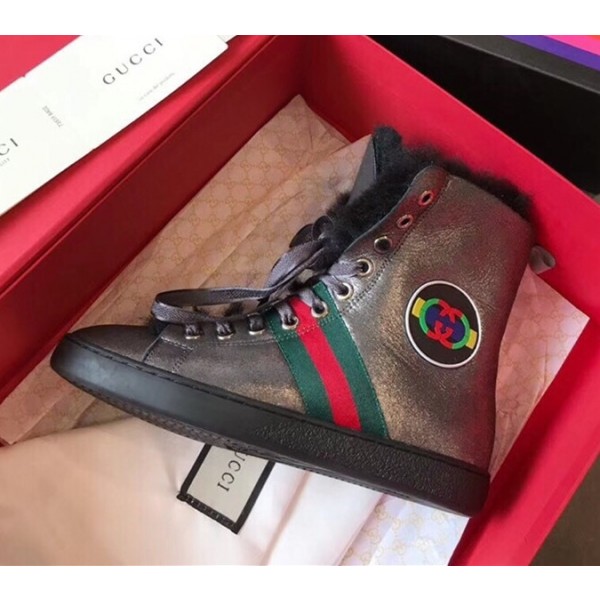 Gucci Fur Web Sneaker Short Boots Silver Grey/Black 2018