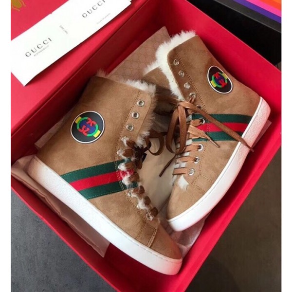 Gucci Fur Web Sneaker Short Boots Camel Suede 2018