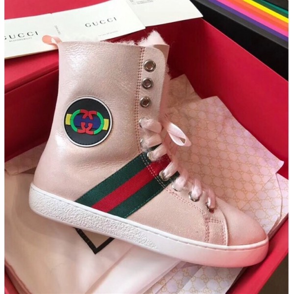 Gucci Fur Web Sneaker Short Boots Pink 2018