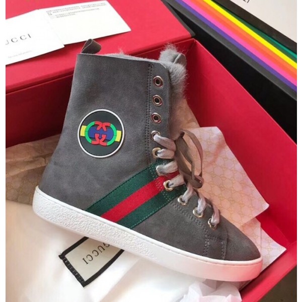 Gucci Fur Web Sneaker Short Boots Grey Suede 2018