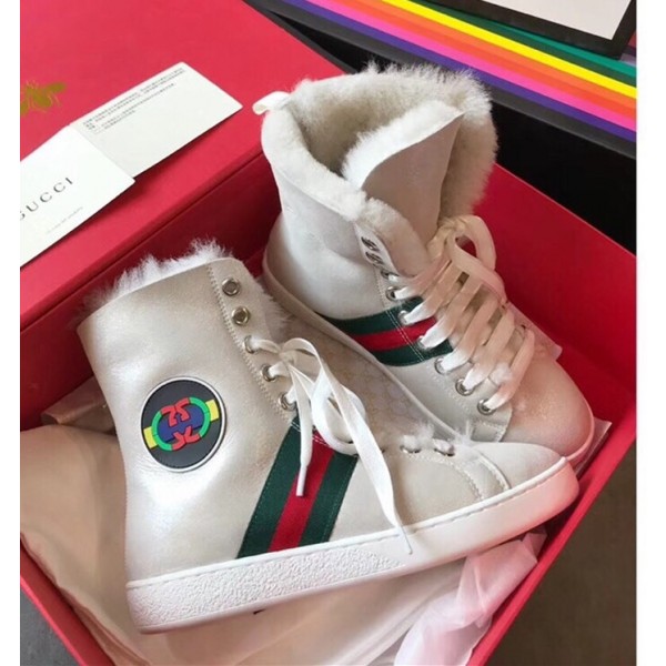 Gucci Fur Web Sneaker Short Boots Silver 2018