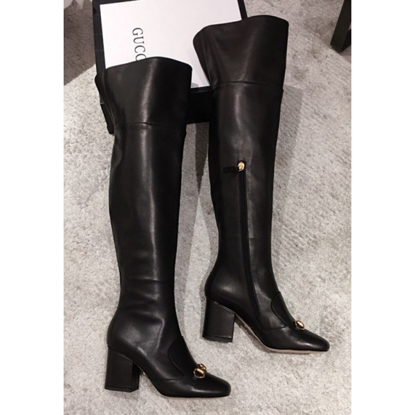 Gucci Jordaan Horsebit Leather Over-the-Knee Boot Black 2018